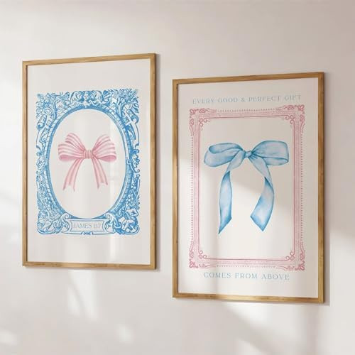 Preppy Bow Wall Art Decor Set of 2 Coquette Canvas Wall Decor Aesthetic Pictures Trendy Girly Wal... | Amazon (US)
