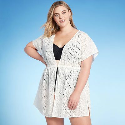 Women's Plus Size Tie-Front Eyelet Crochet Cover Up Dress - Kona Sol™ | Target