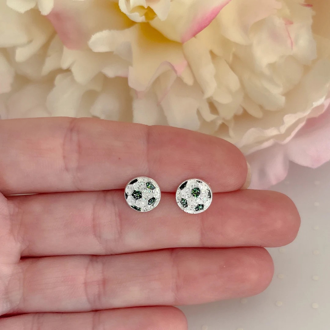 Sterling Silver Soccer Ball Stud Earrings Kids Hypoallergenic Earrings Toddlers Earrings Earrings... | Etsy (US)