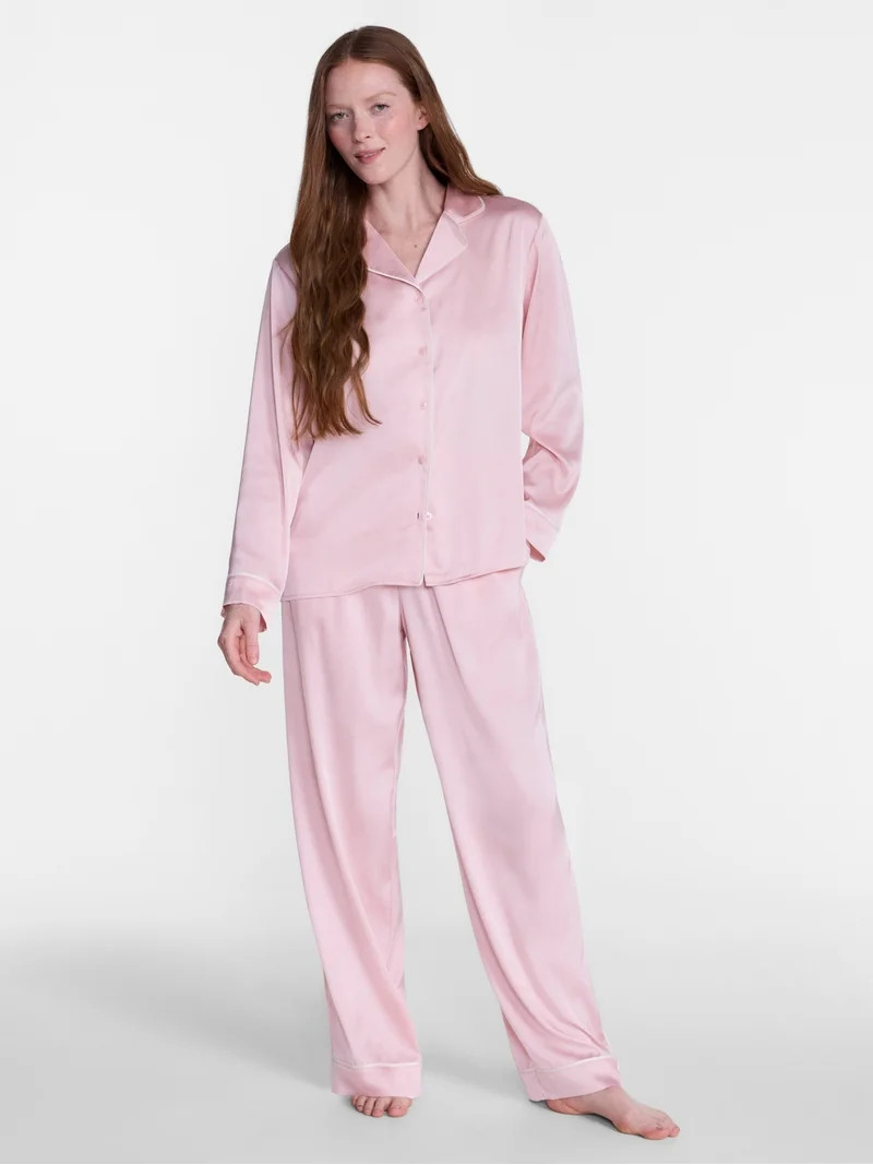 Joyspun Women\u2019s Stretch Satin Sleep Top and Pants, 2-Piece Set, Sizes XS to 3X | Walmart (US)
