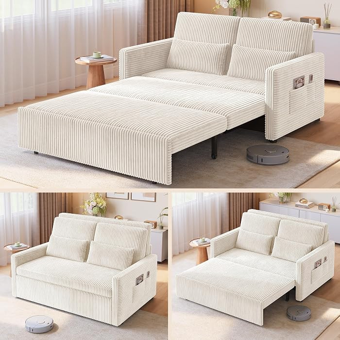 Convertible Loveseat Sleeper Sofa Bed, 3 in 1 Pull Out Couch, Beige | Amazon (US)