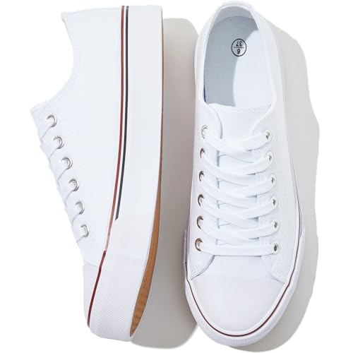 FRACORA Womens White Black Canvas Sneakers Low Top Canvas Shoes for Women Tennis Shoes | Amazon (US)