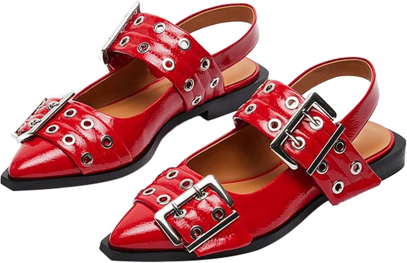 Women's Buckle Flats Ballet Slingback Flats Wide Welt Casual Shoes Ballerina Squared Block Heel P... | Amazon (US)