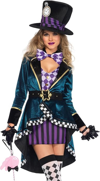 Leg Avenue Mad Hatter Costume with Dress, Jacket, Belt, Bow, Hat | Amazon (US)