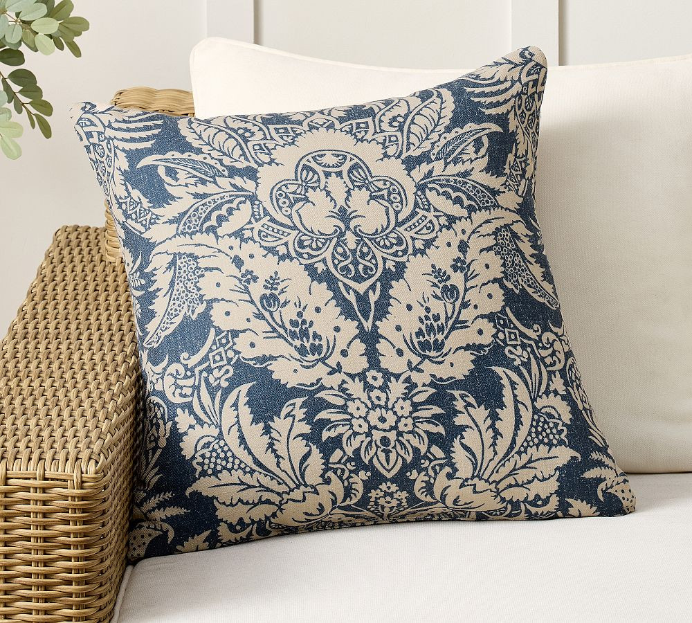 Zuri Damask Print Outdoor Pillow | Pottery Barn (US)