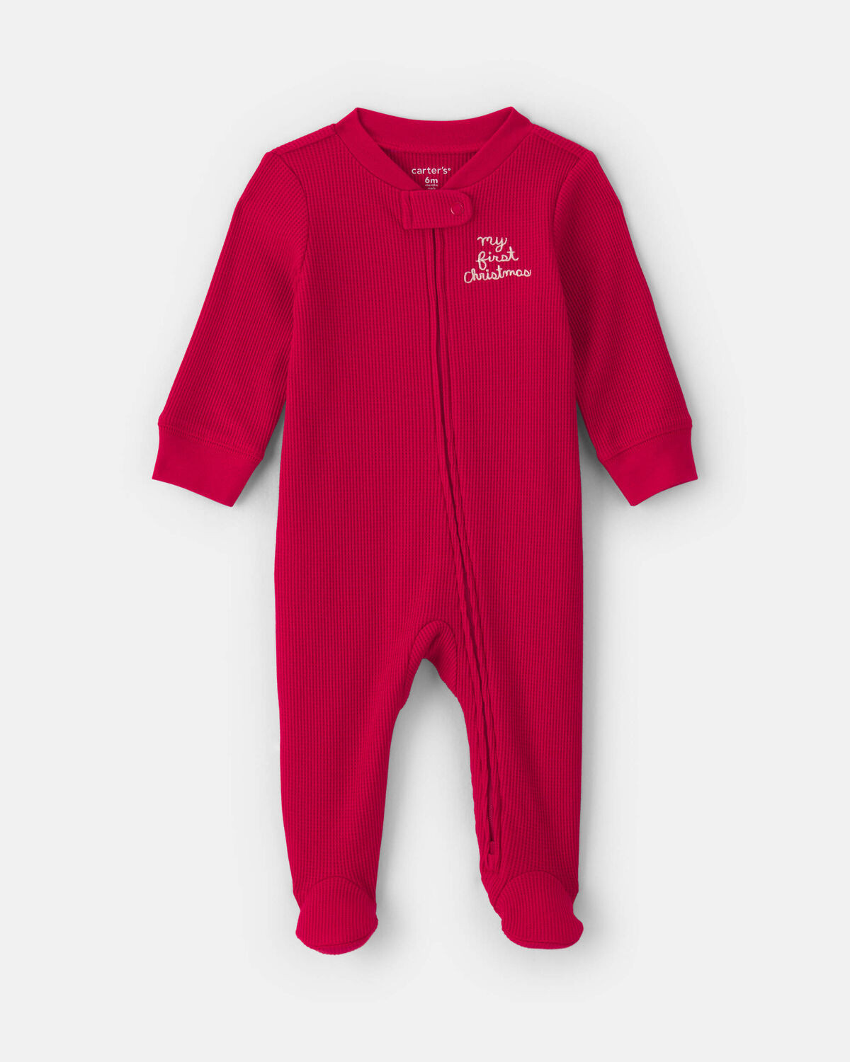 Baby 'My First Christmas' Cotton Thermal Sleep & Play Pajamas - Red | Carter's Inc