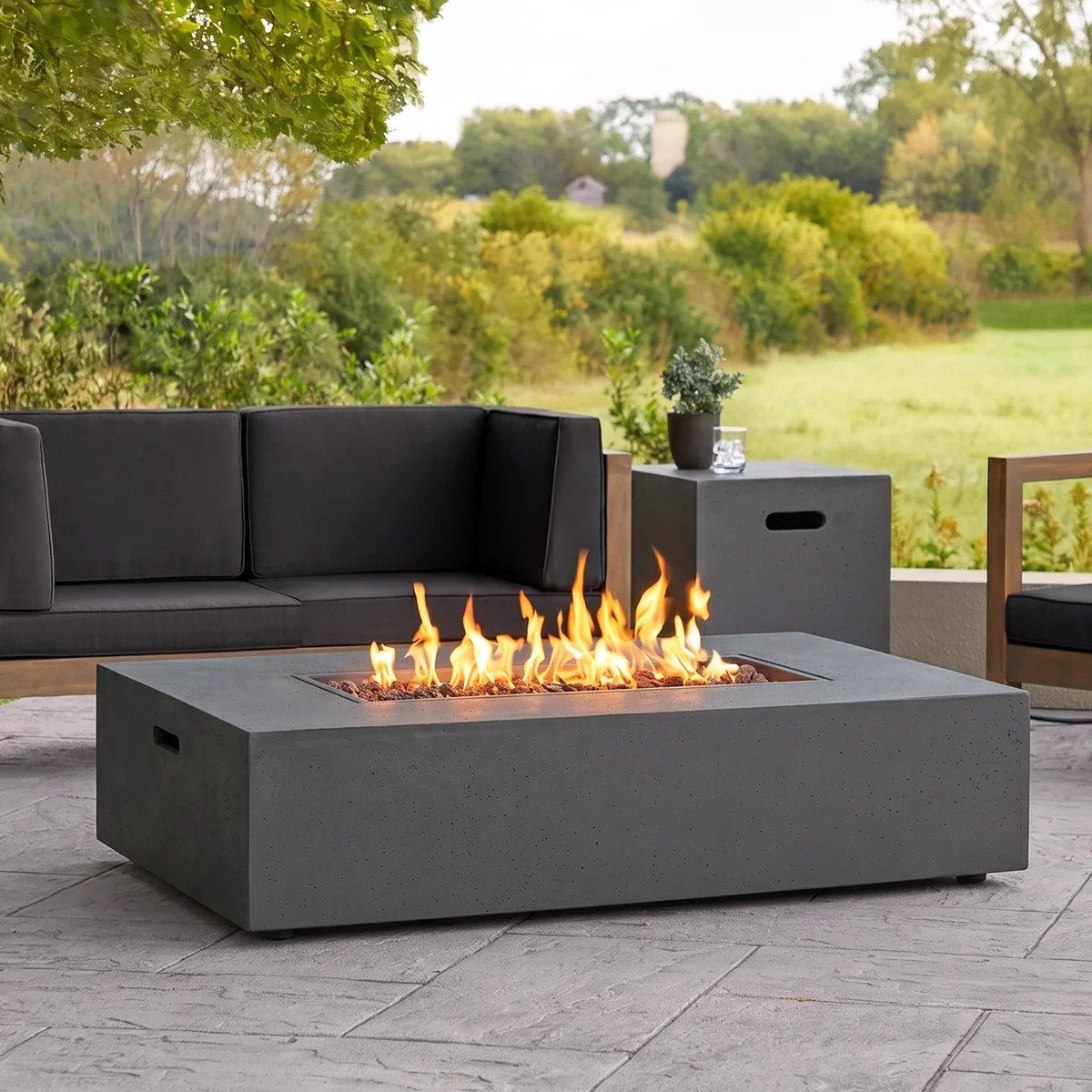 Belle 15" H x 56" W Concrete Propane Outdoor Gas Fire Pit Table | Wayfair North America