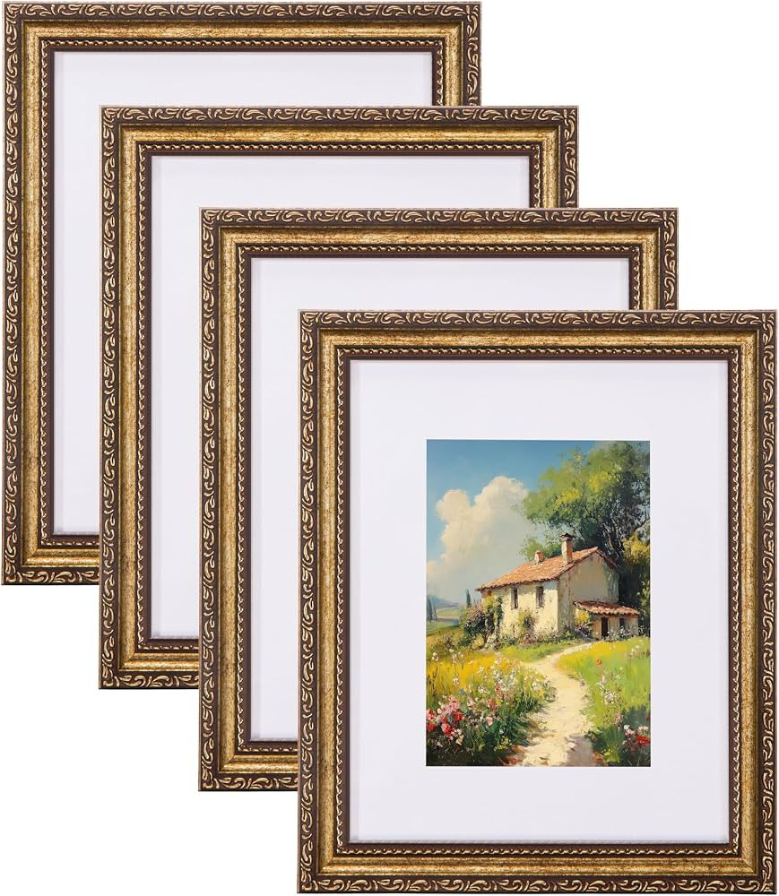 eletecpro 8x10 Vintage Picture Frame, Glass Cover, Bronze Gold, 4-Pack | Amazon (US)