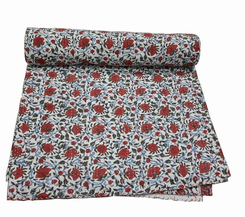 Beautiful Red Floral Kantha Quilt Hand Block Print Kantha | Etsy | Etsy (US)