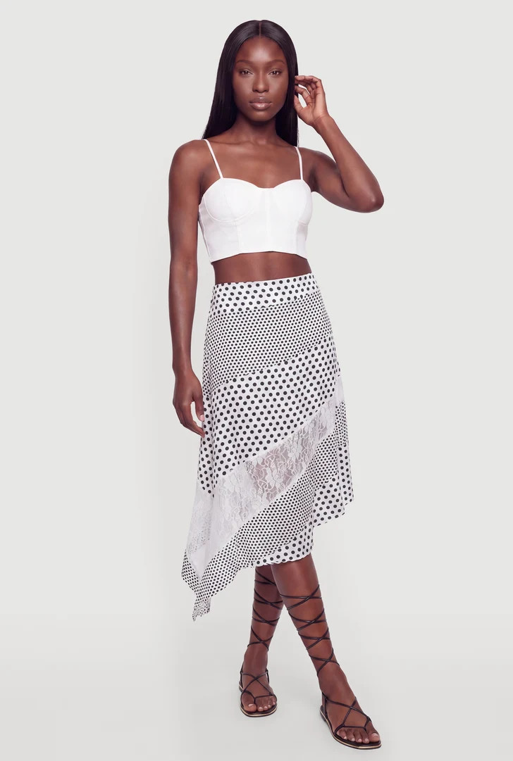 Polka Dot Asymmetrical Midi Skirt | Rainbow Shops