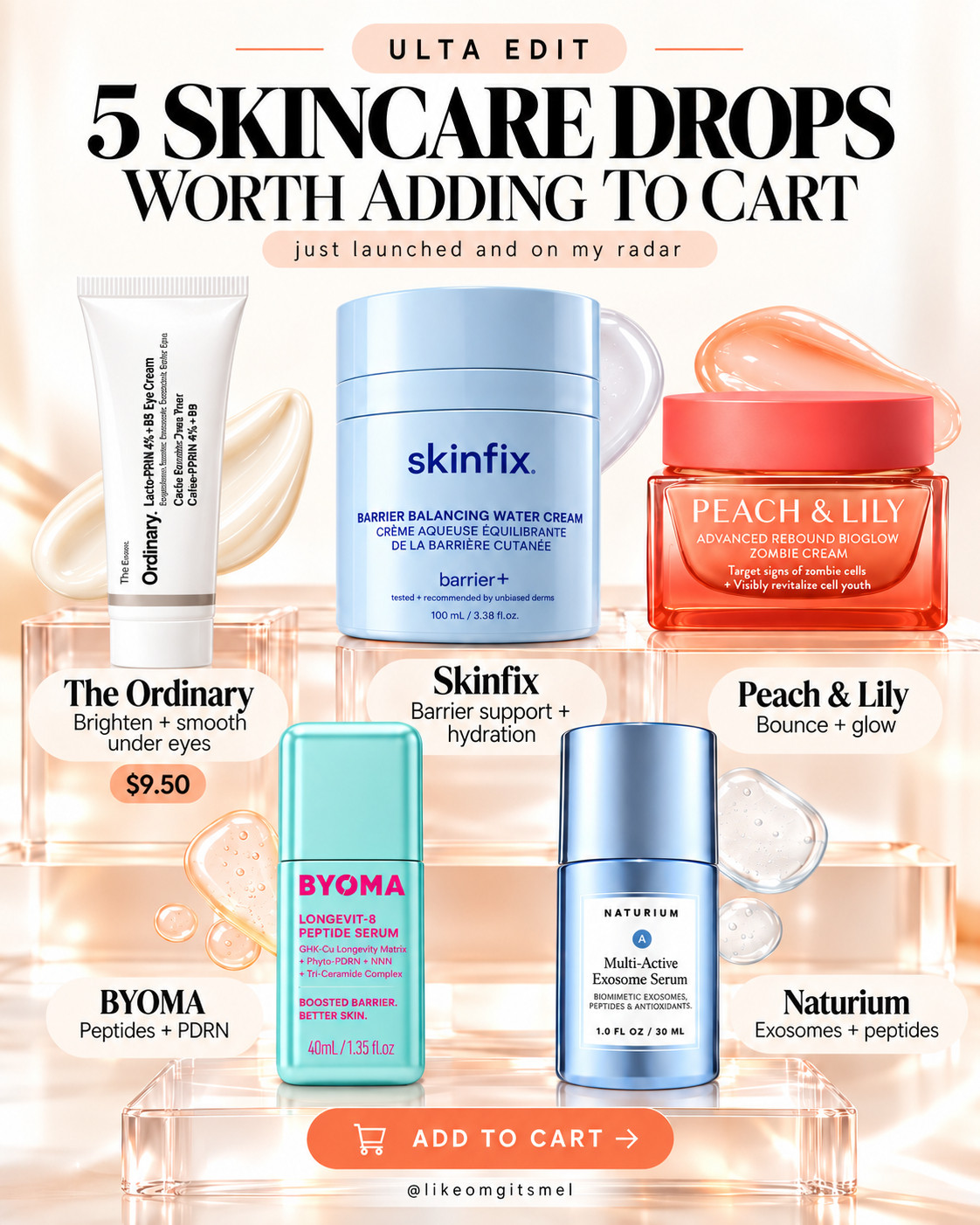 @ulta’s new skincare section is getting GOOD. 👀🩷 

These 5 launches caught my attention because they’re not just more of the same—there’s a $9.50 eye cream, barrier-supporting hydration, peptides + PDRN, and exosomes entering the chat. ✨

The Ordinary is the easy under-$10 pick for brighter, smoother-looking under eyes, @Skinfix is calling my name for lightweight barrier hydration, and Peach & Lily is the one I’m eyeing for that bouncy, glowy-skin look. 

BYOMA + Naturium are the two I’d click on if you love discovering newer skincare formulas and ingredients.
If your routine needs a refresh, I’d start with whichever one actually fills a gap instead of buying all five. 😂 

These are definitely the Ulta skincare new arrivals I’d want to compare before my next beauty order.

📌 SAVE this Ulta skincare edit for your next beauty restock!

Everything is linked! ↓

#LTKSaleAlert #LTKBeauty #LTKTravel