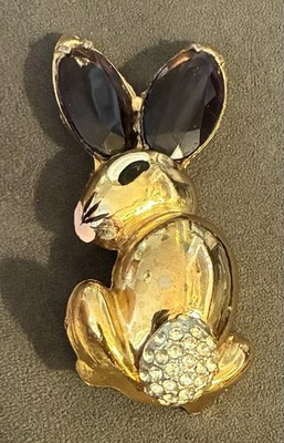 Vintage 1940’s Pomerantz Rabbit Bunny Rhinestones Amethyst Ears Gold Tone Brooch | eBay US