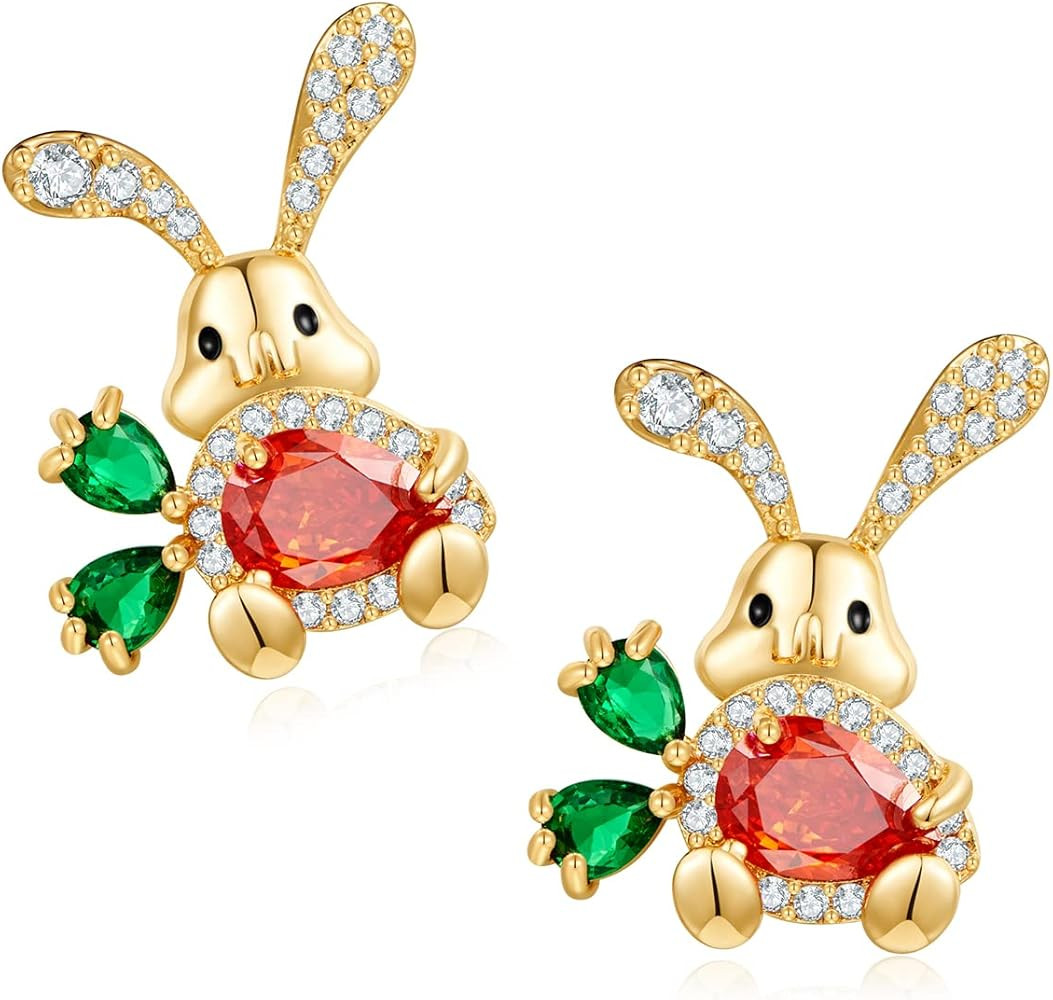 MUYAN Cute Small Easter Bunny Earrings for Women Carrot Rabbit Easter Studs Holiday Jewelry | Amazon (US)