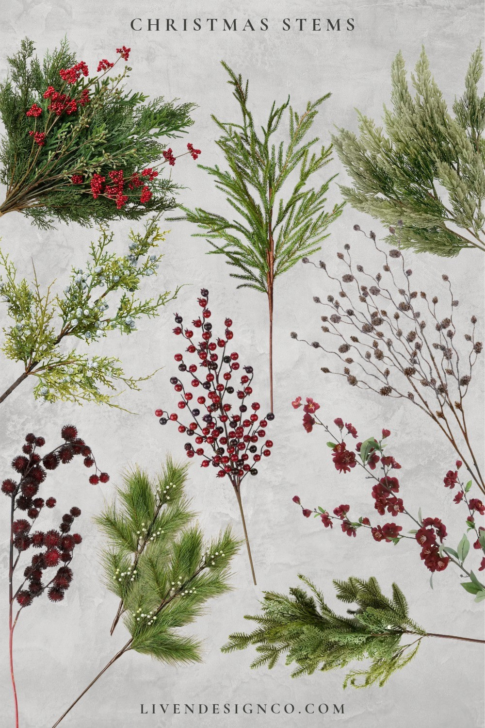 Christmas stems. Christmas greenery. Holiday greenery. Holiday decor. Christmas decor. Pine stem. Cypress. Cedar bush stems. Berry stem. Pinecone stem

#LTKHoliday #LTKSeasonal #LTKHome