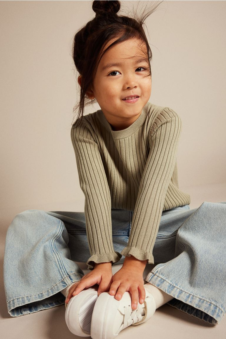Rib-knit Sweater - Dusty khaki green - Kids | H&M US | H&M (US + CA)