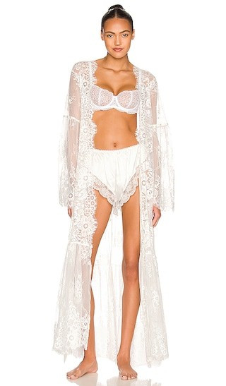 homebodii Georgina Long Lace Robe in White. - size L | Revolve Clothing (Global)