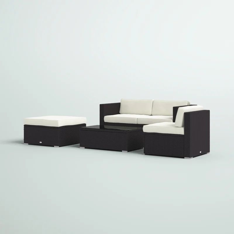 Hazen Outsunny 5-Piece Outdoor Sectional Furniture, Patio Sofa Set, 3-Seat PE Wicker Couch, Cream... | Wayfair North America