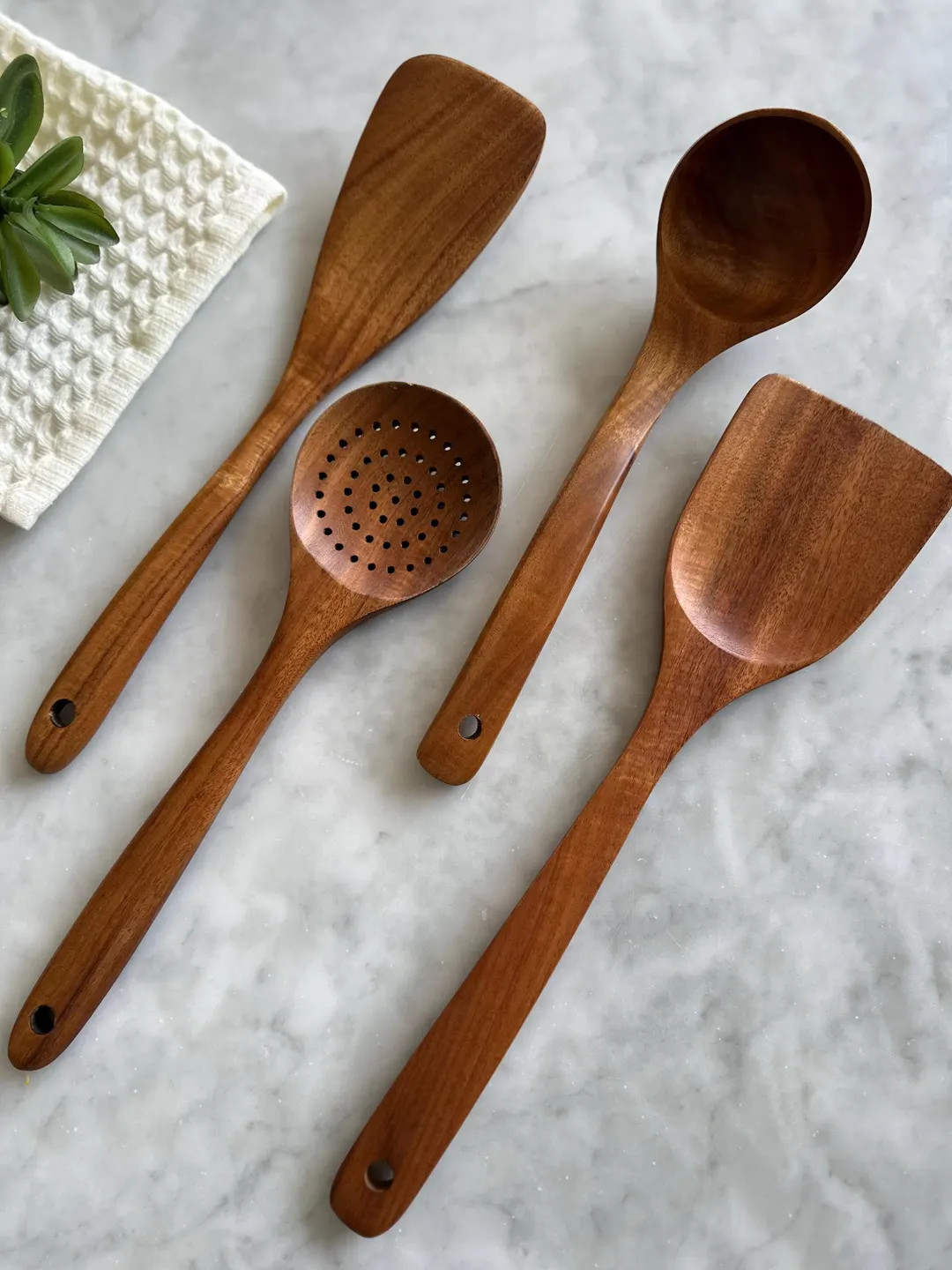 Cooking Utensils Set, Teak Wooden Utensil Set, Kitchen Utensils, Cooking Utensils Set of 4, Spatu... | Etsy (US)