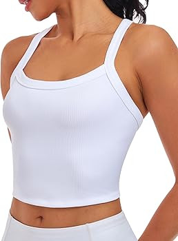 Tank Tops for Women Scoop Neck Crop Tops Athletic Workout Tops Cute Seamless Cami Ribbed Tank Top... | Amazon (US)