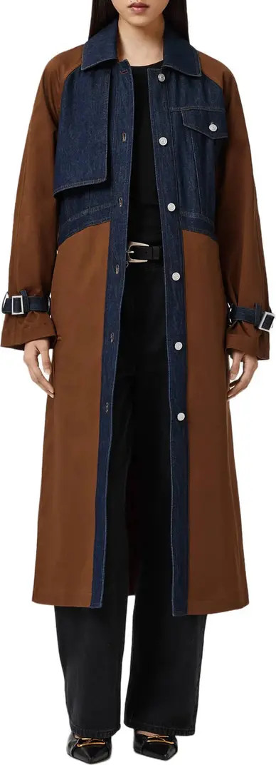Dayly Tie Waist Denim Accent Trench Coat | Nordstrom