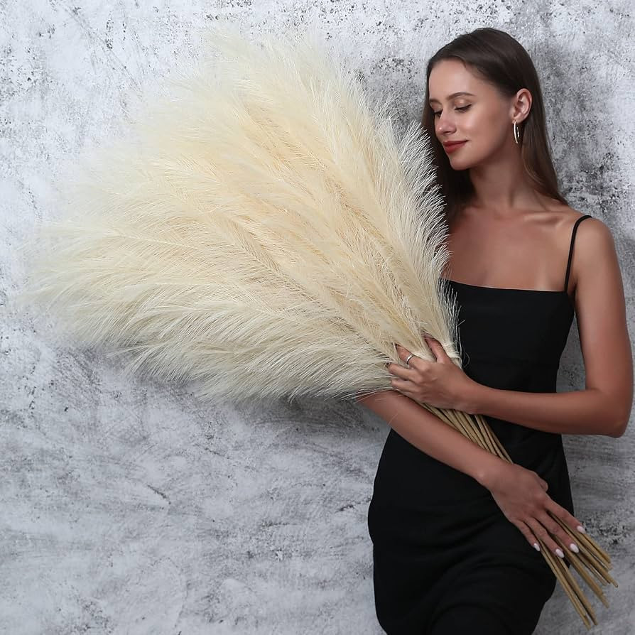 8 Pcs 45 inch Tall Faux Pampas Grass Decor, Large Artificial Beige Pompous Grass Bulk, Long Fake ... | Amazon (US)