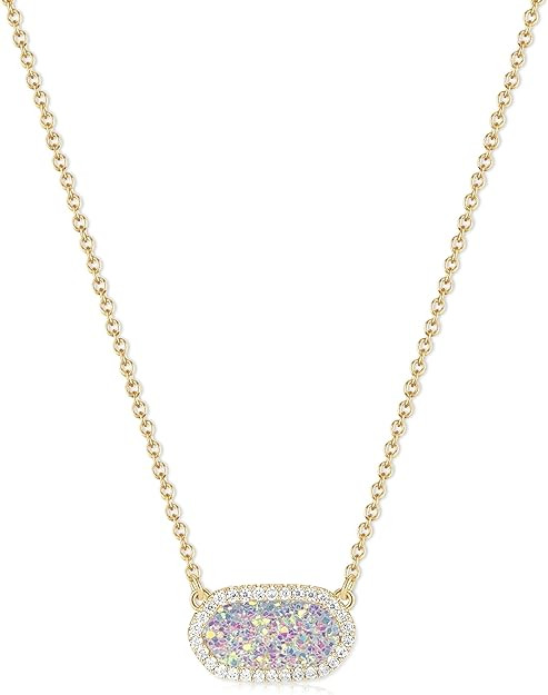 Pendant Necklace for Women,14K Gold-Plated Natural Gemstone, 15" with 2.6" Extender,Gift Box Velv... | Amazon (US)