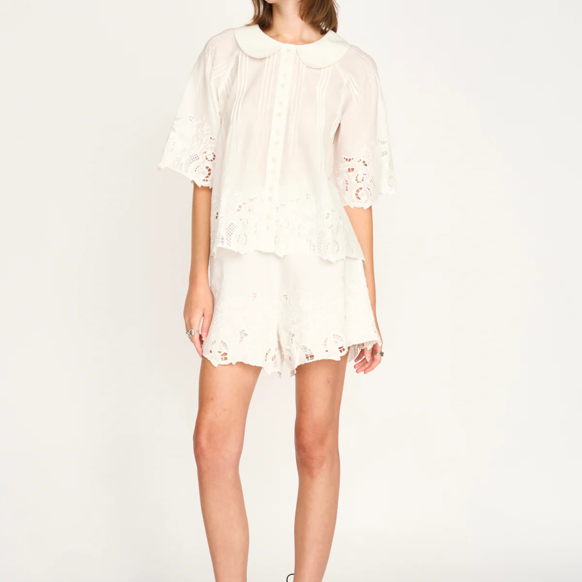 Woodstock Short in White Embroidered Deco | MIRTH