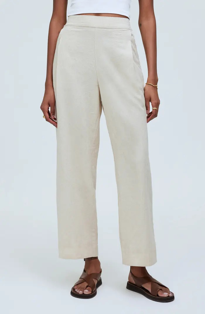 Pull-On Crop Straight Leg Linen Pants | Nordstrom