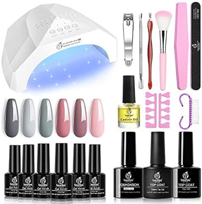 Beetles Nude Grays Gel Nail Polish Kit with Light 48W LED Nail Lamp Pink Gel Nail Polish Starter ... | Amazon (US)