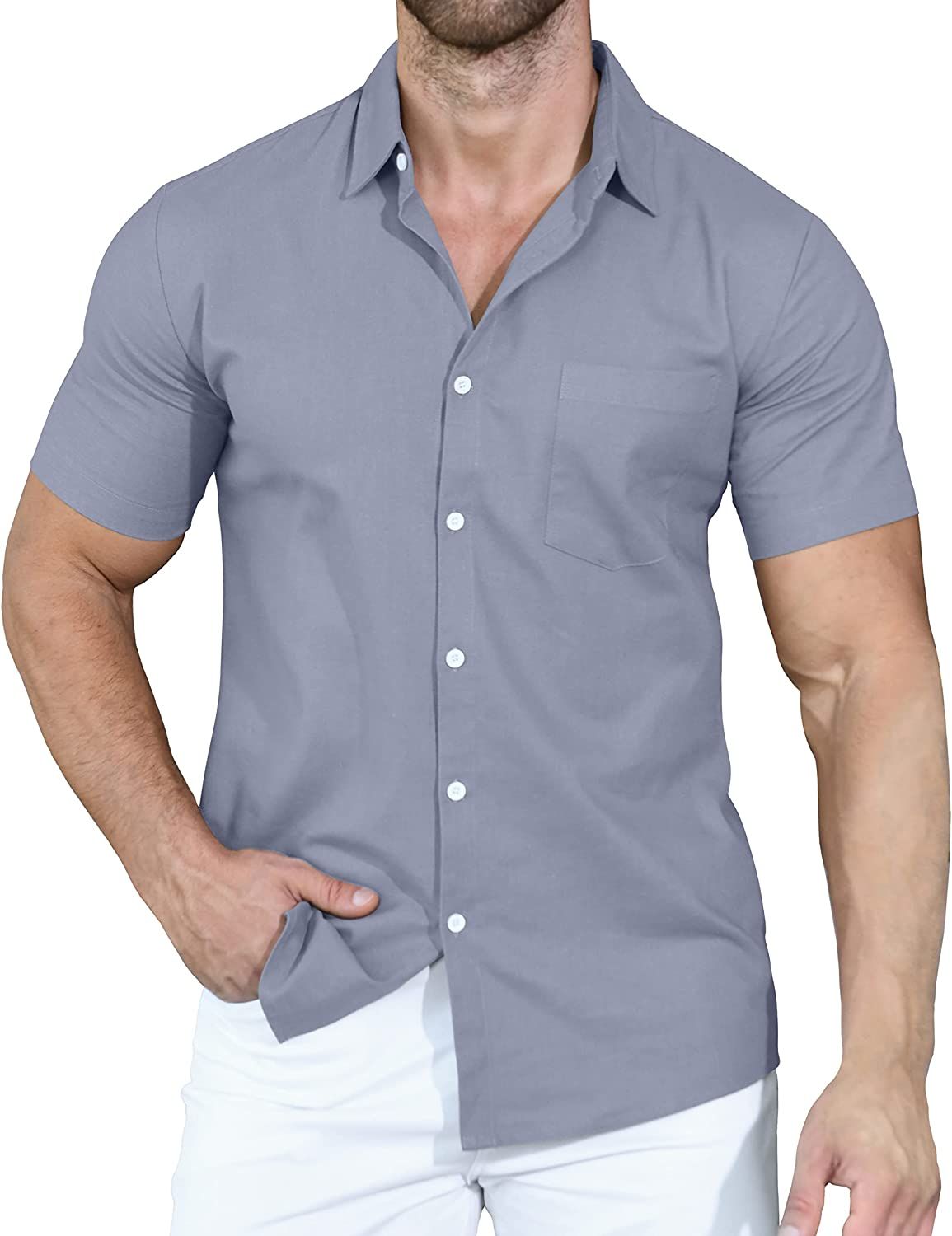 YTD Men's Casual Linen Button Down Shirt Short Sleeve Beach Shirt | Amazon (US)