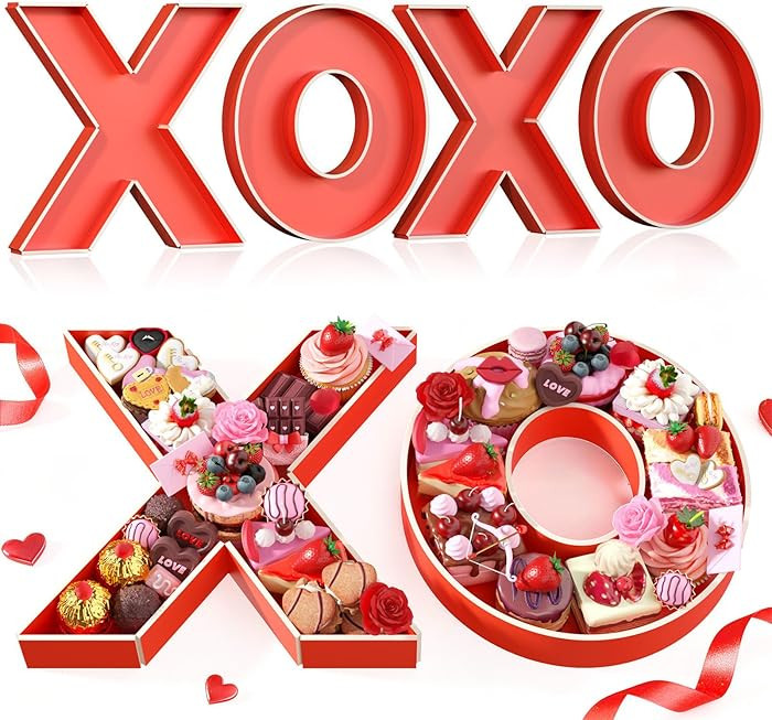 XOXO Red Valentine’s Charcuterie Cardboard, 4 Pcs 13.78" Letter Fillable Snack Board for Valent... | Amazon (US)
