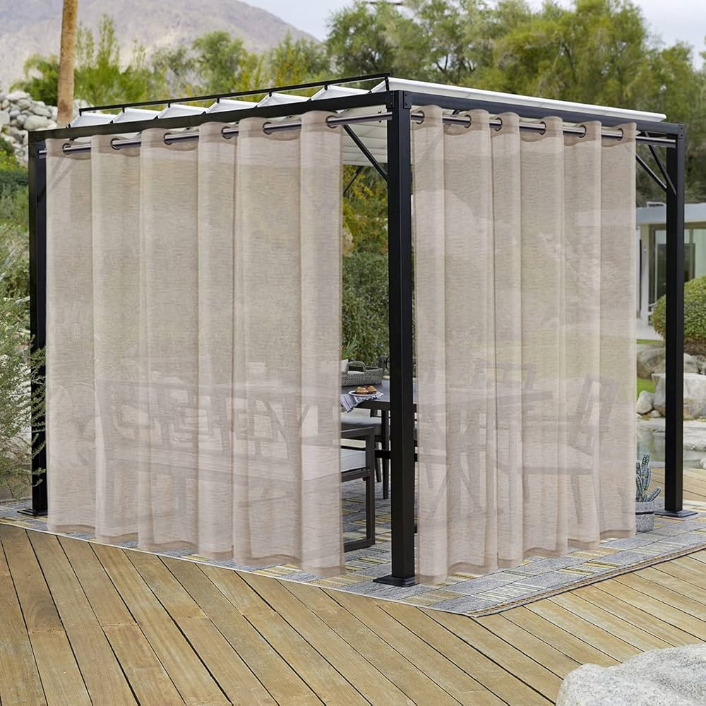 LORDTEX Burlap Linen Look Outdoor Curtains for Patio - 2 Panels Waterproof Sheer Curtains for Per... | Amazon (US)