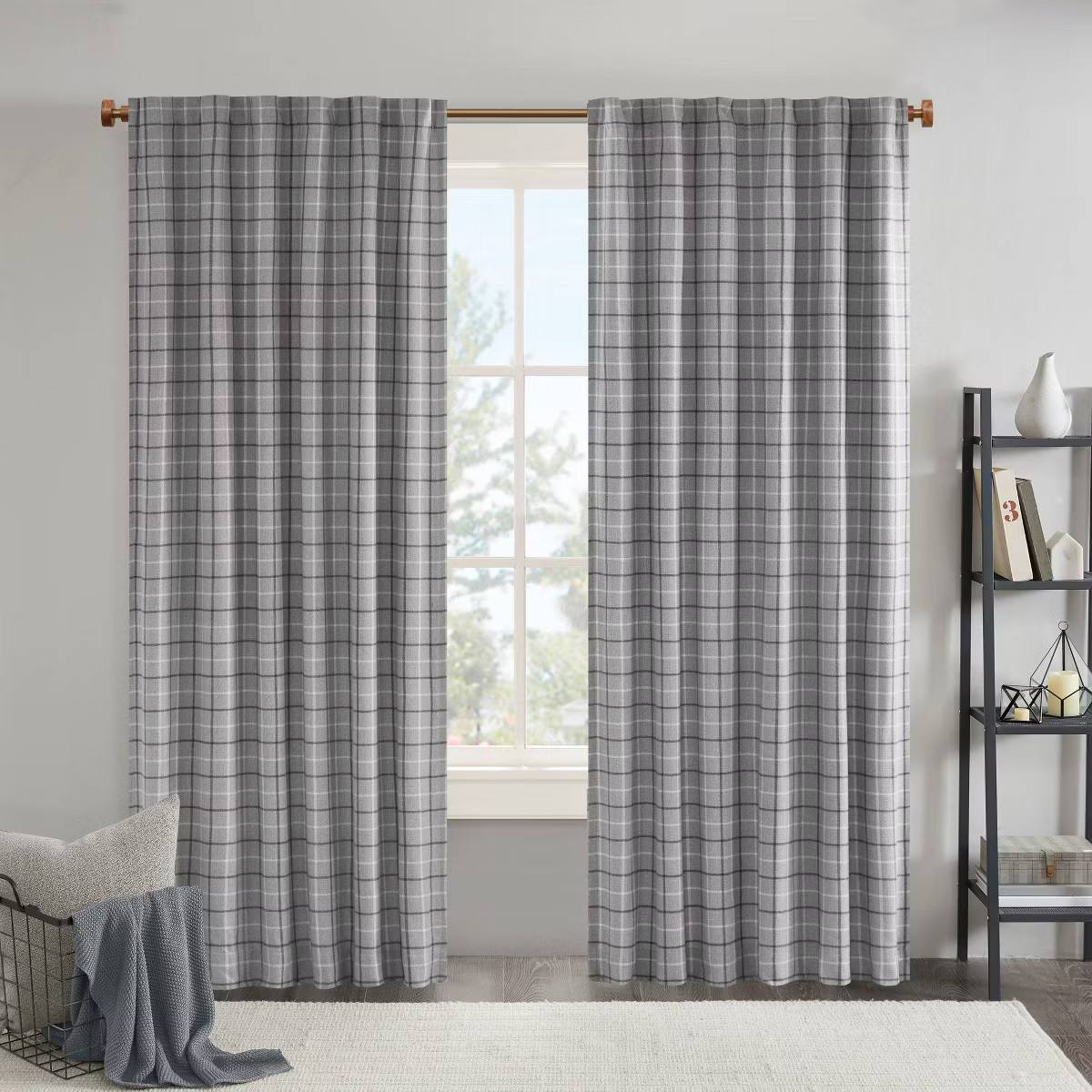 Madison Park Light Filtering Preston Plaid Rod Pocket and Back Tab Curtain Panel with Fleece Lini... | Target