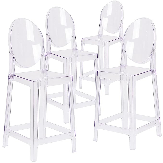 Flash Furniture 4 Pk. Ghost Counter Stool with Oval Back in Transparent Crystal | Amazon (US)
