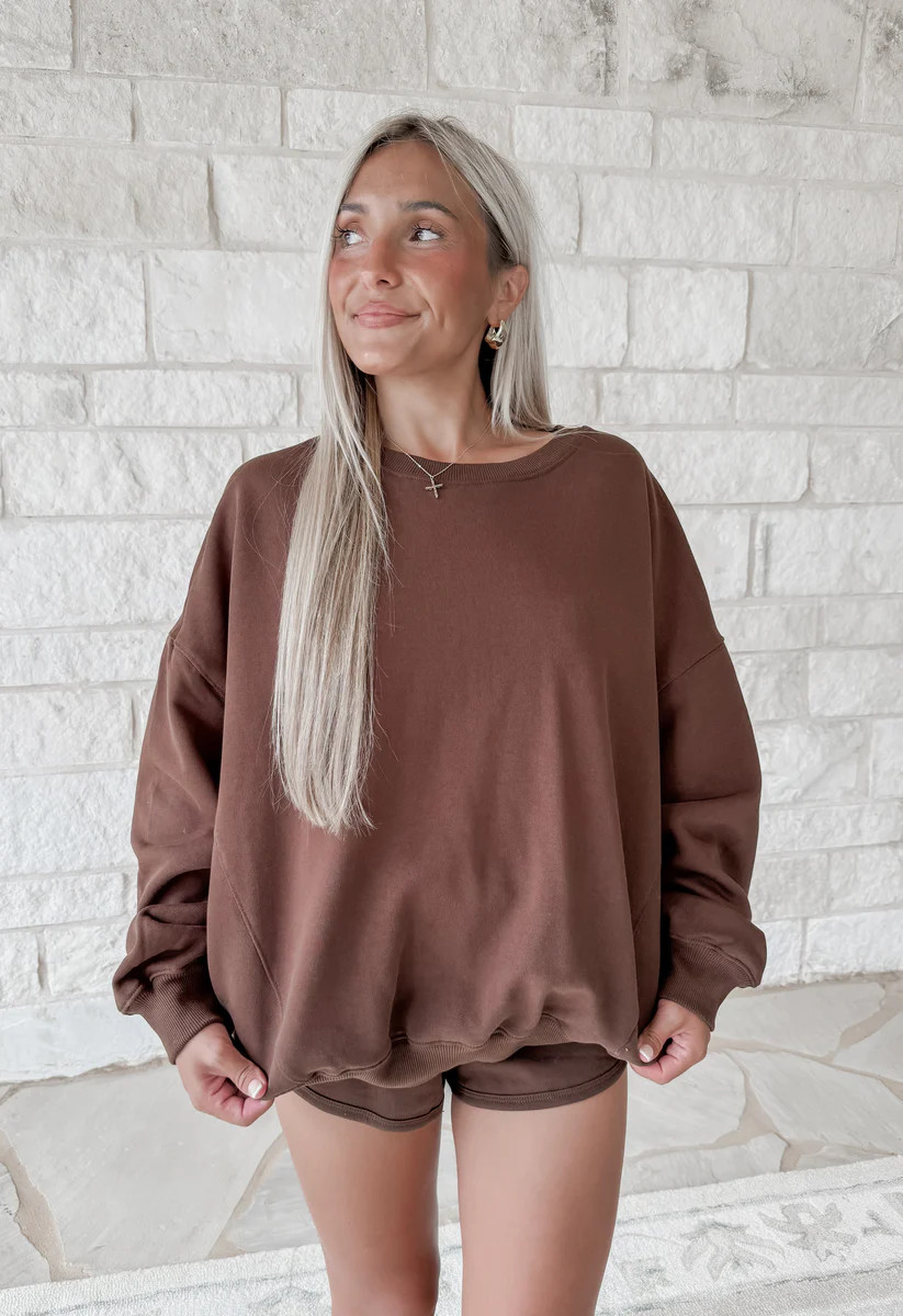 Cabin Cozy Casual Sweatshirt - Mocha | CK Squared Boutique