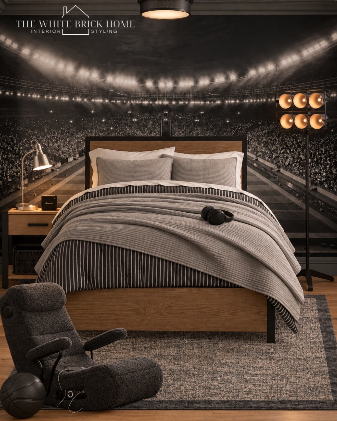 For the football-obsessed kid 🏈🖤 A moody, modern bedroom with a stadium-inspired mural, layered neutrals, and just the right amount of sporty details. Proof that a themed room can still feel elevated and timeless.
Comment SHOP and I’ll send you the links!
#boysbedroom #footballroom #teenboybedroom #kidsroominspo #sportsbedroom #footballbedroom #interiordesign

#LTKHome #LTKKids #LTKSeasonal