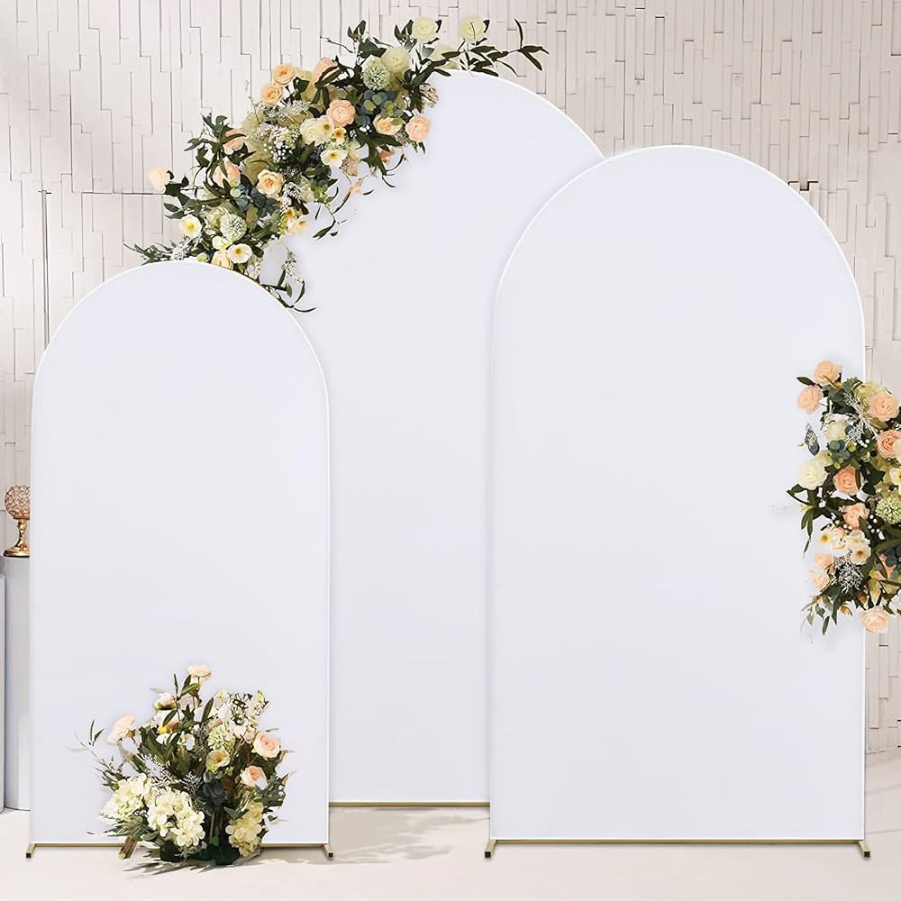 6FT 5FT 4FT White Wrinkle Free Arch Backdrop Cover Set of 3, Dual Layer Stretchy Spandex Arch Cov... | Amazon (US)