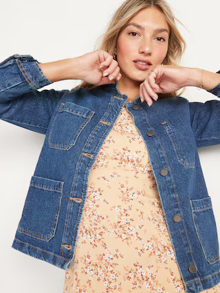 Medium-Wash Jean Chore Jacket for Women | Old Navy (US)