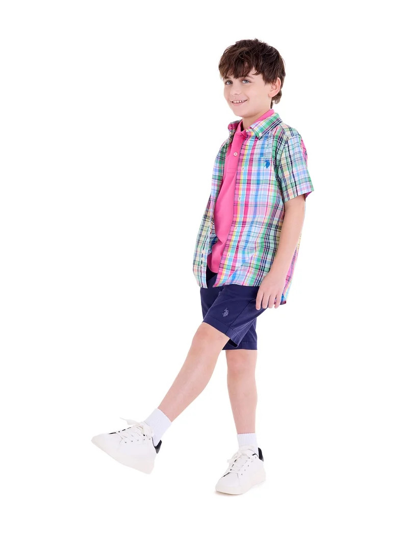 U.S. Polo Assn. Short Sleeve Button-Up Shirt for Boys, Sizes 4-18 | Walmart (US)