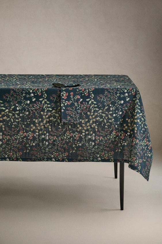 CHRISTMAS FLORAL COTTON LINEN TABLECLOTH | Zara US