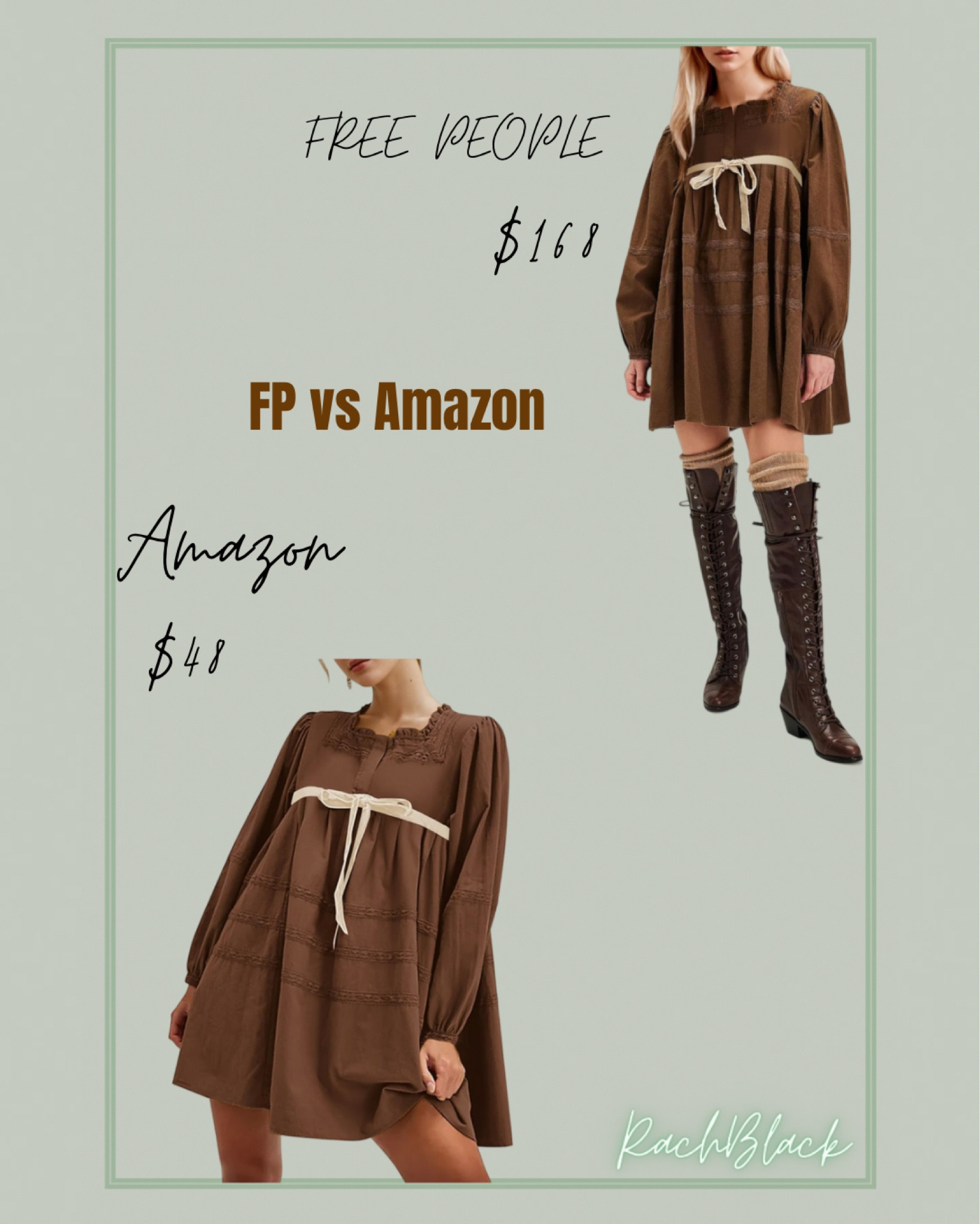 Free people tea time mini dress 🤎🤎 Amazon vs FP

free people lookalike
Free people dupe 
Perfect fall dress 
Fall outfit
Football game dresss