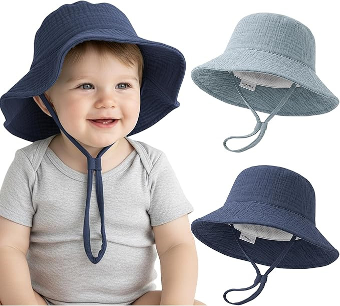 Konssy Muslin Baby Boy Sun Hat 2-Pack, Infant Sun Hat with Wide Brim, UPF 50+ Baby Beach Hat for ... | Amazon (US)