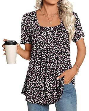LONGYUAN Womens Tunic Tops 2025 Summer Casual Square Neck Shirts S-3XL | Amazon (US)