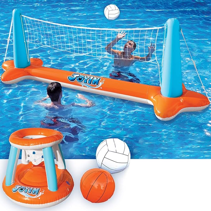 JOYIN Inflatable Pool Float Set Volleyball Net & Basketball Hoops, Floating Swimming Game Toy for... | Amazon (US)