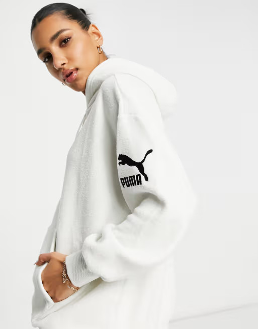 Puma fleece hoodie in off white | ASOS (Global)
