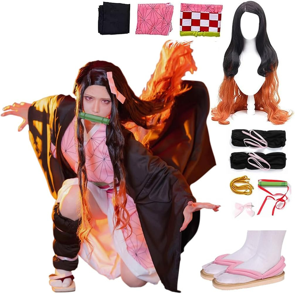 Full Set Anime Halloween Costume For Womens Party Role Cosplay Cloak Kimono Outfit W/Slippers Wig | Amazon (US)