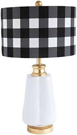 Creative Co-Op DA9105 White & Gold Ceramic Lamp with Checked Linen Shade | Amazon (US)