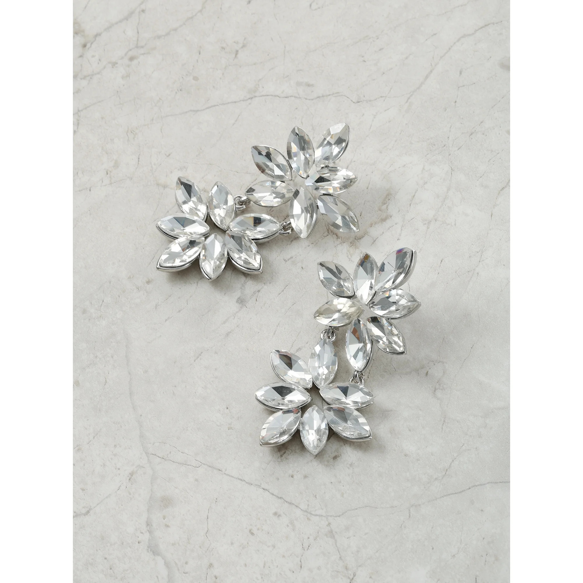 Time and Tru Silvertone Crystal Floral Drop Earring, 1 Pair | Walmart (US)
