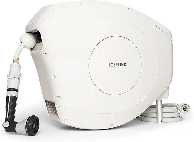 HOSELINK Beige 50ft Hi-Flow Automatic Retractable Garden Hose Reel, 9/16”, 8-Pattern Spray Nozz... | Amazon (US)