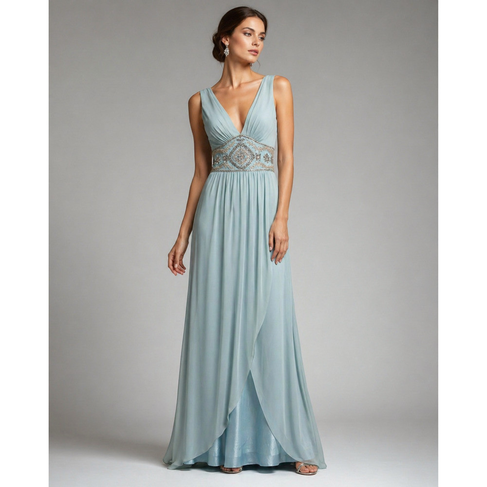 Mandalay Silk Gown 6 Blue Beaded Empire Waist Formal Dress NWT | Poshmark